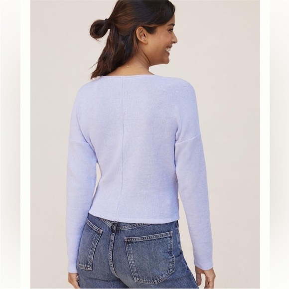 Anthropologie size M Cozy Twist-Front Top long sleeve purple blue - Picture 3 of 12